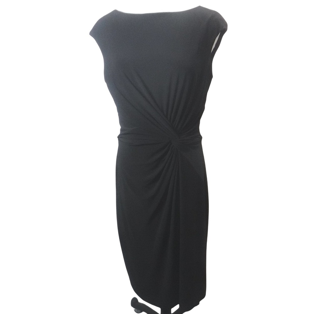Lauren Ralph Lauren Black Twist Front Ruched Sheath Dress Size 14 New